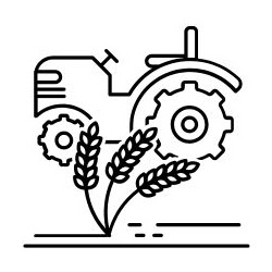 Ikonka przedstawia traktor rolniczy. Przed nim znajdują się trzy kłosy zbożowe, a pod nimi są linie symbolizujace pole.