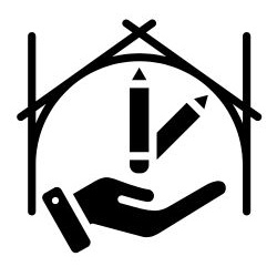 Jest to ikonka przedstawiająca linie i półokrąg przypominajacy dom. W środku znajduje się rozłożona dłoń przedstawiona bokiem a nad nią dwa ołówki ułożone jak wskazówki zegara.